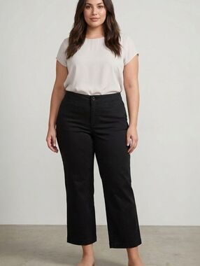Eddie Bauer Curvy Fit Stretch Cotton Black Trousers 12P Workwear Travel Comfy